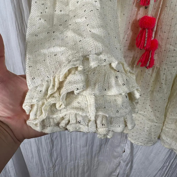 Revolve Sundress Cream Sequined Tunic Mini Dress Cover Up M/L - Picture 3 of 10